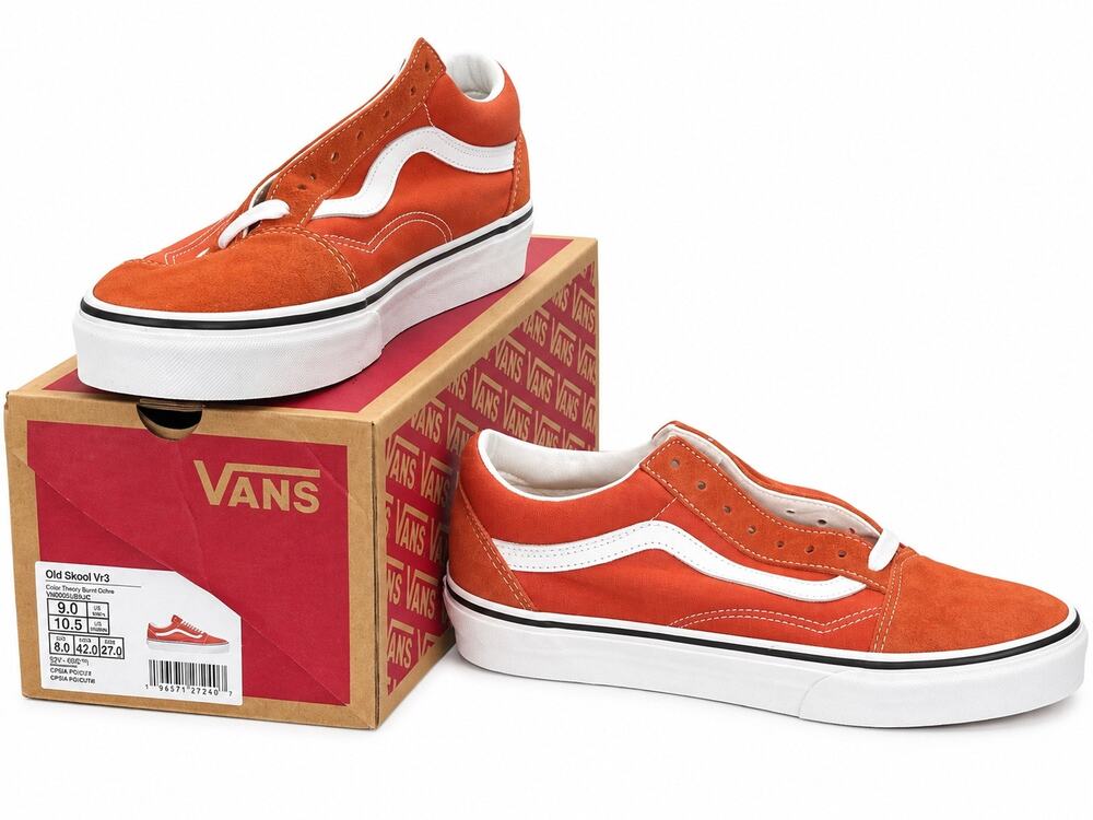 Vans Old Skool Orange White Suede Canvas Low Top Sneaker Shoes Men 9 Women 10.5